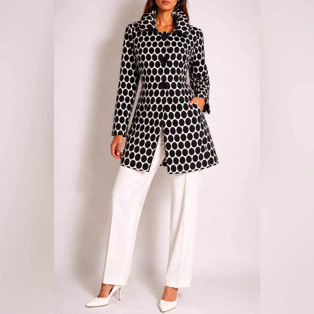 Peter Nygard Black and White Polka Dot Trench Coat size 8 petite
